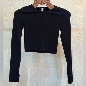 By Together Black Ribbed Long Sleeve Stretchy Crop Top NWT Size Small